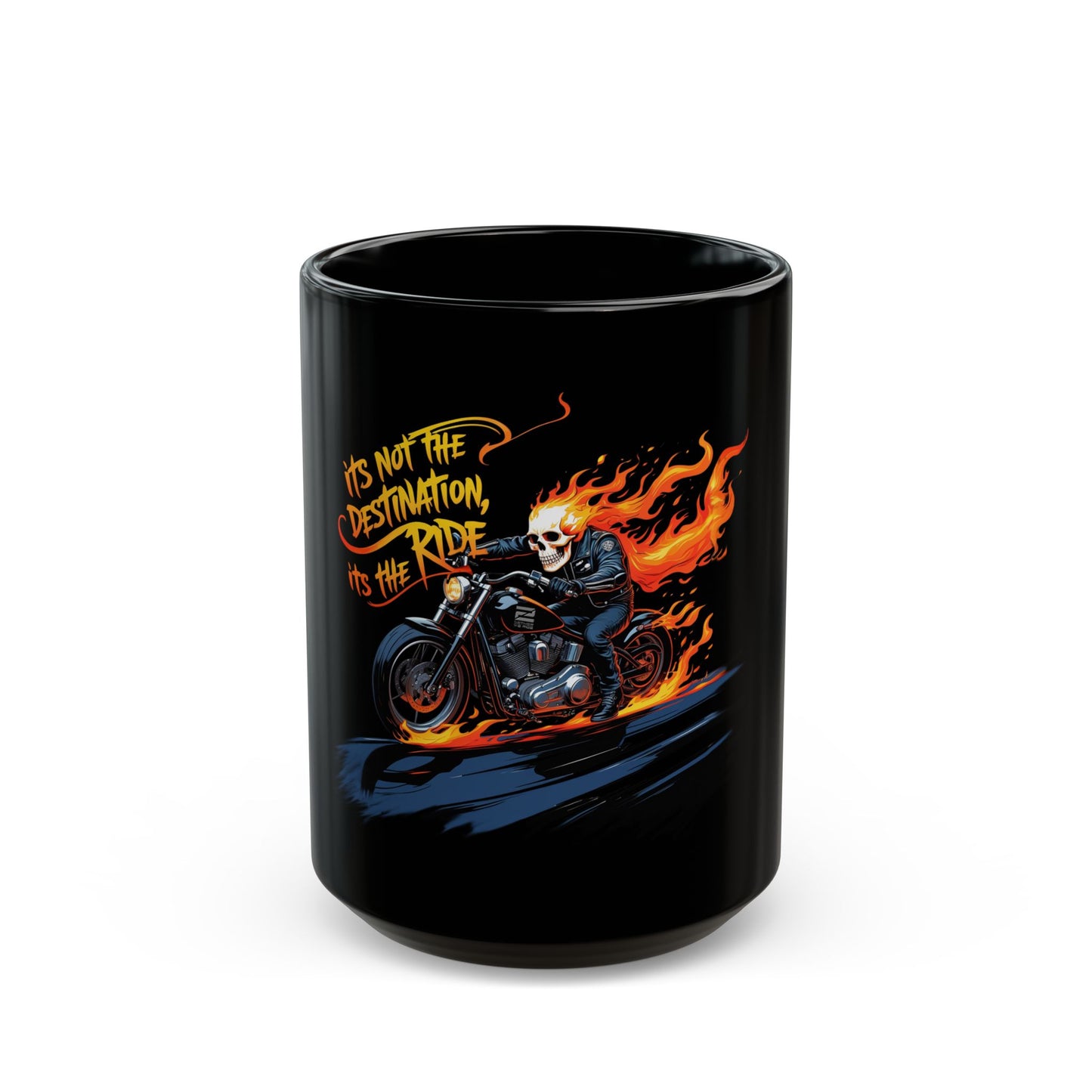 Motorcycle Inspired Lifestyle - Skull Rider Coffee Mug - "It's Not the Destination, It's the Ride" - Biker Enthusiasts.