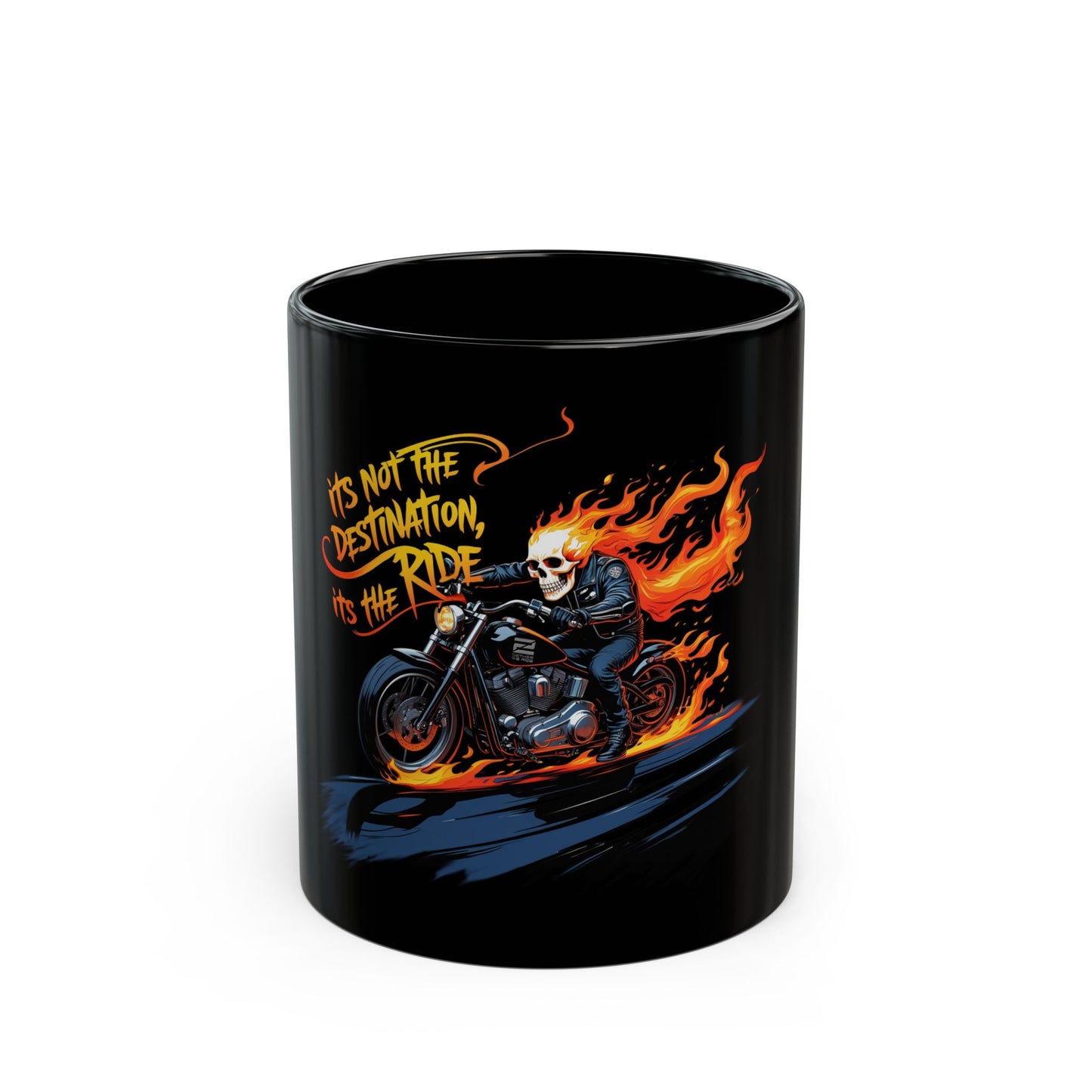 Motorcycle Inspired Lifestyle - Skull Rider Coffee Mug - "It's Not the Destination, It's the Ride" - Biker Enthusiasts.