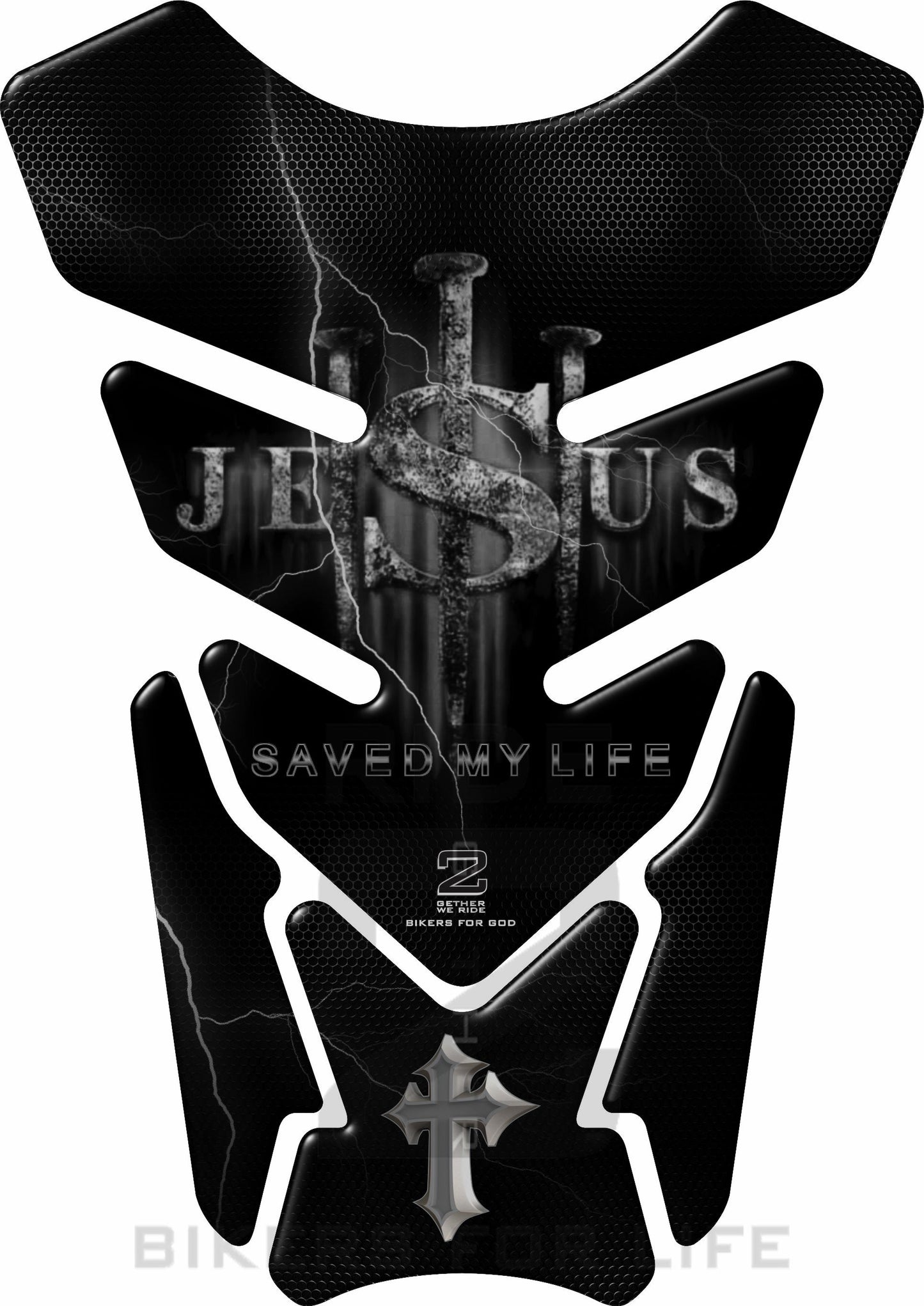 Religious Range. Jesus saved my life silver Grey Universal Fit. Christian tank pad.
