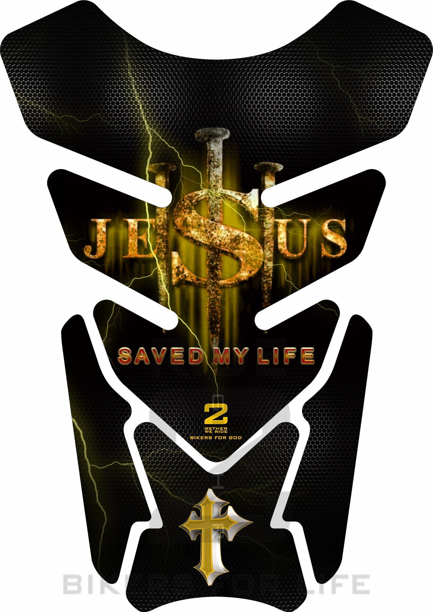 Religious Range. Jesus saved my life Yellow Universal Fit. Christian tank pad.