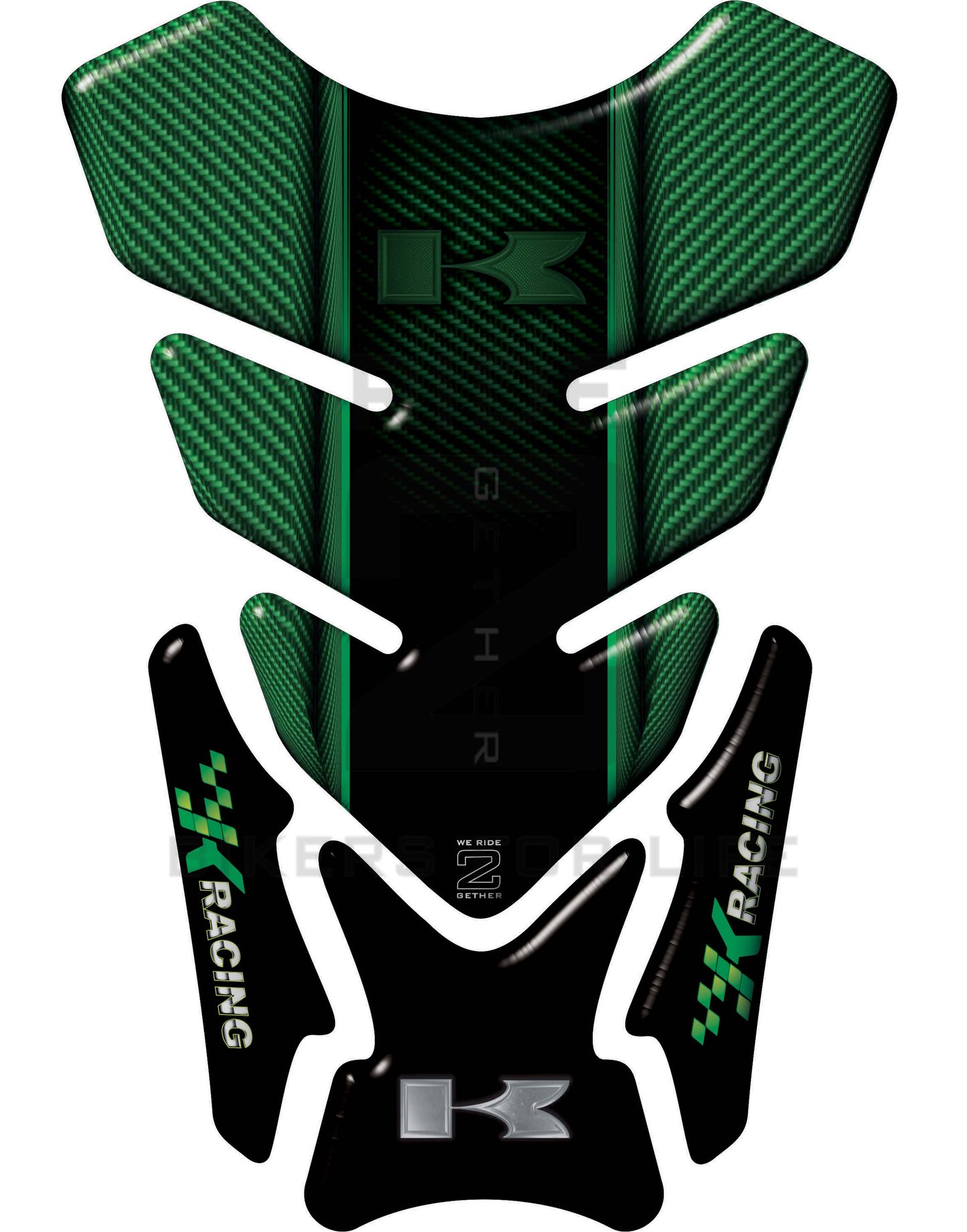 Kawasaki K Racing Green and Black Carbon Fibre Motor Cycle Tank Pad / Protector