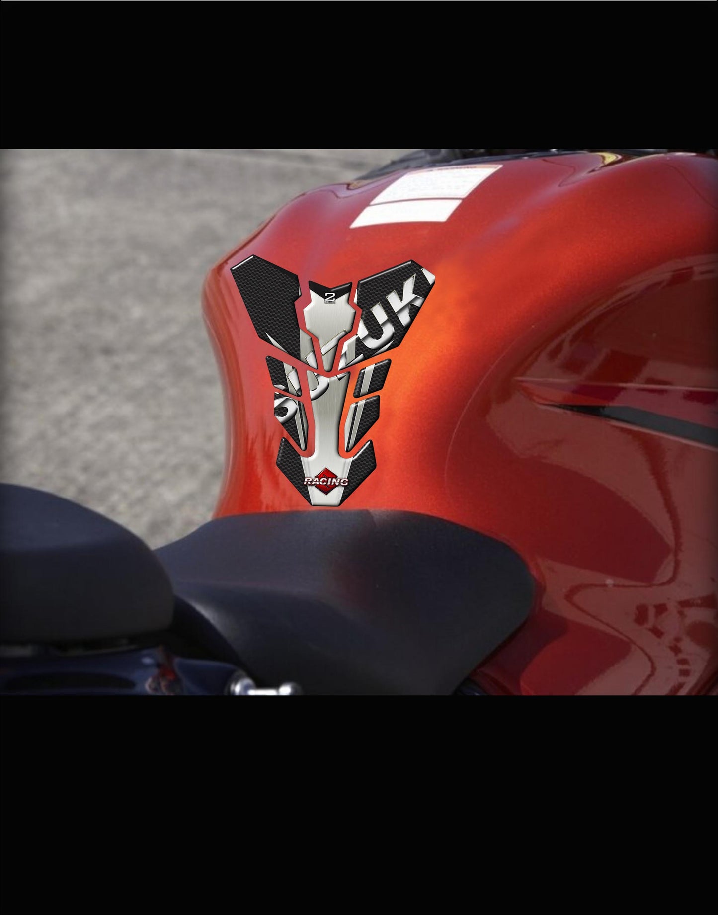 Suzuki Carbon Fibre Black with Chrome Trimmings Tank Pad Protectors. Fits 1990 - 2023 Models