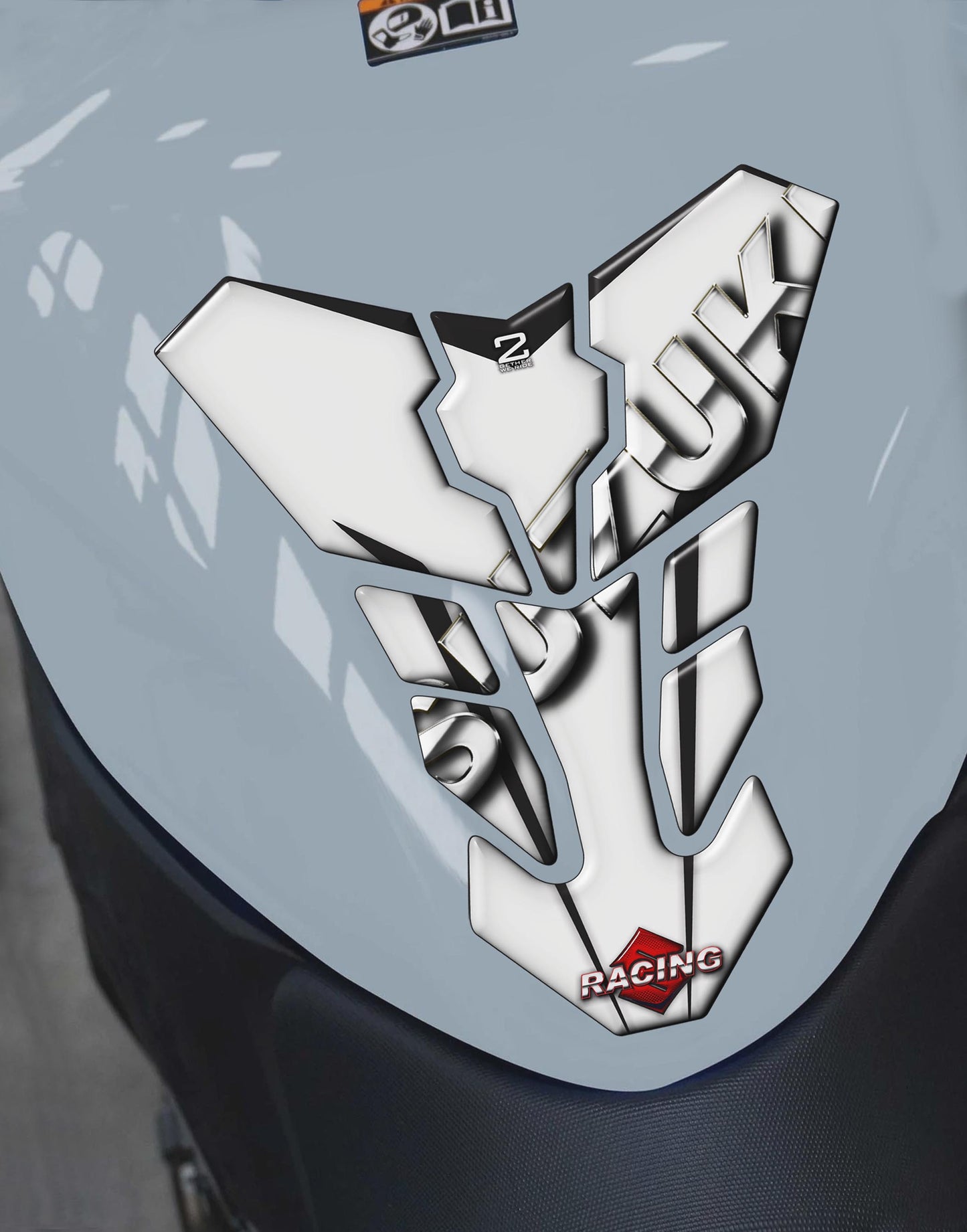 Suzuki White and Black Tank Pad Protector. Fits 1990 - 2023 models