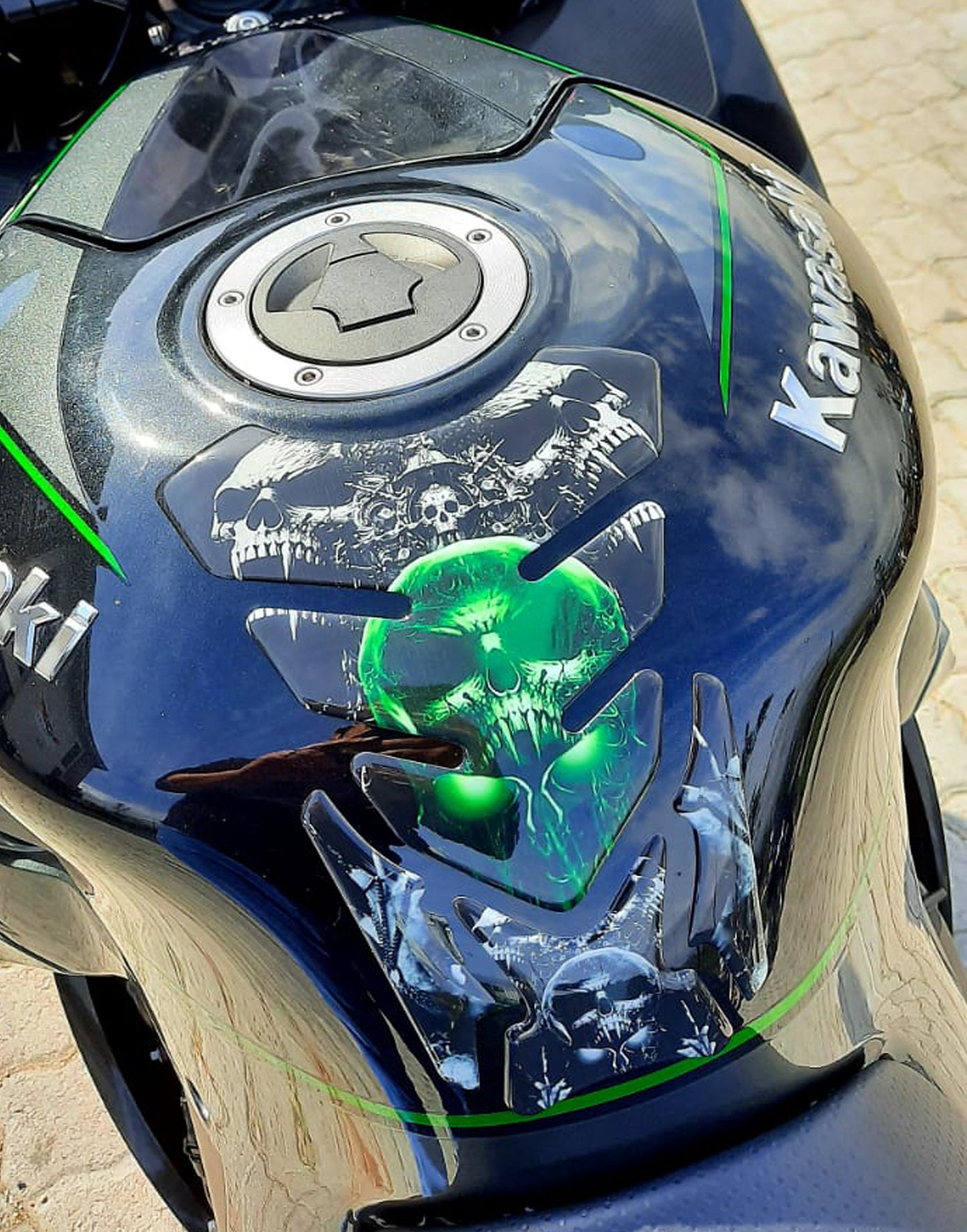 Motor Bike Tank Pad - Universal Fit Red Bling Skull Motor Bike Tank Pad Protector.