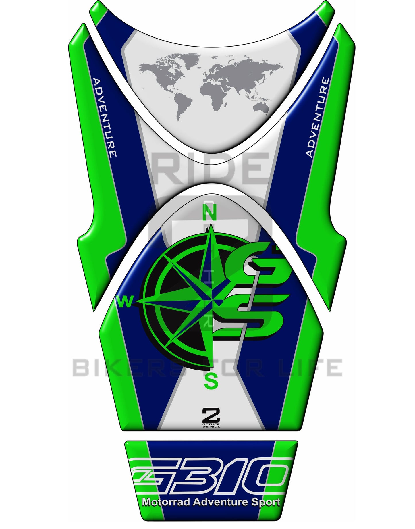 Motor Bike Tank Pad BMW 310 GS Green and Blue Motor Bike Tank Pad Protector. 2018 - 2022
