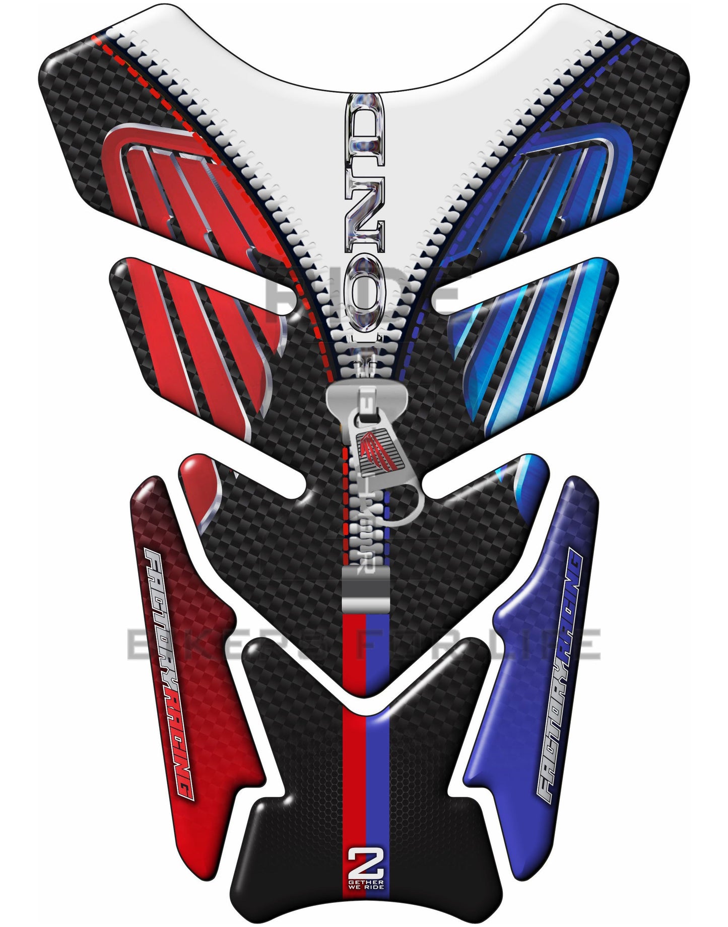 Honda White Red and Blue with Black Carbon Fibre and Chrome Universal Tank Protector