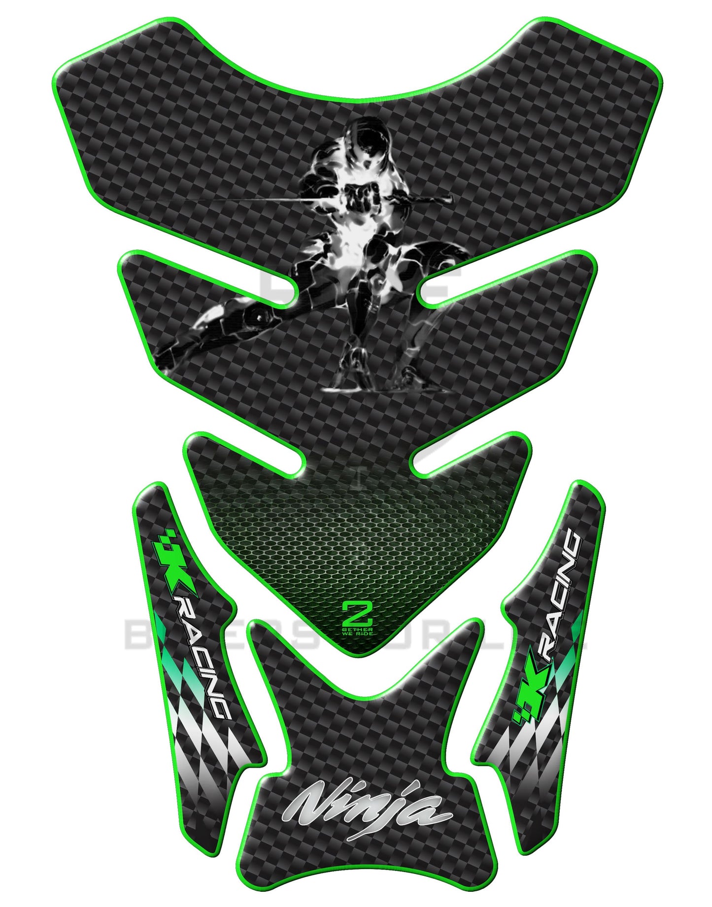Kawasaki Ninja Black and White Carbon Fibre K Racing Motor Bike Tank Pad / Protector