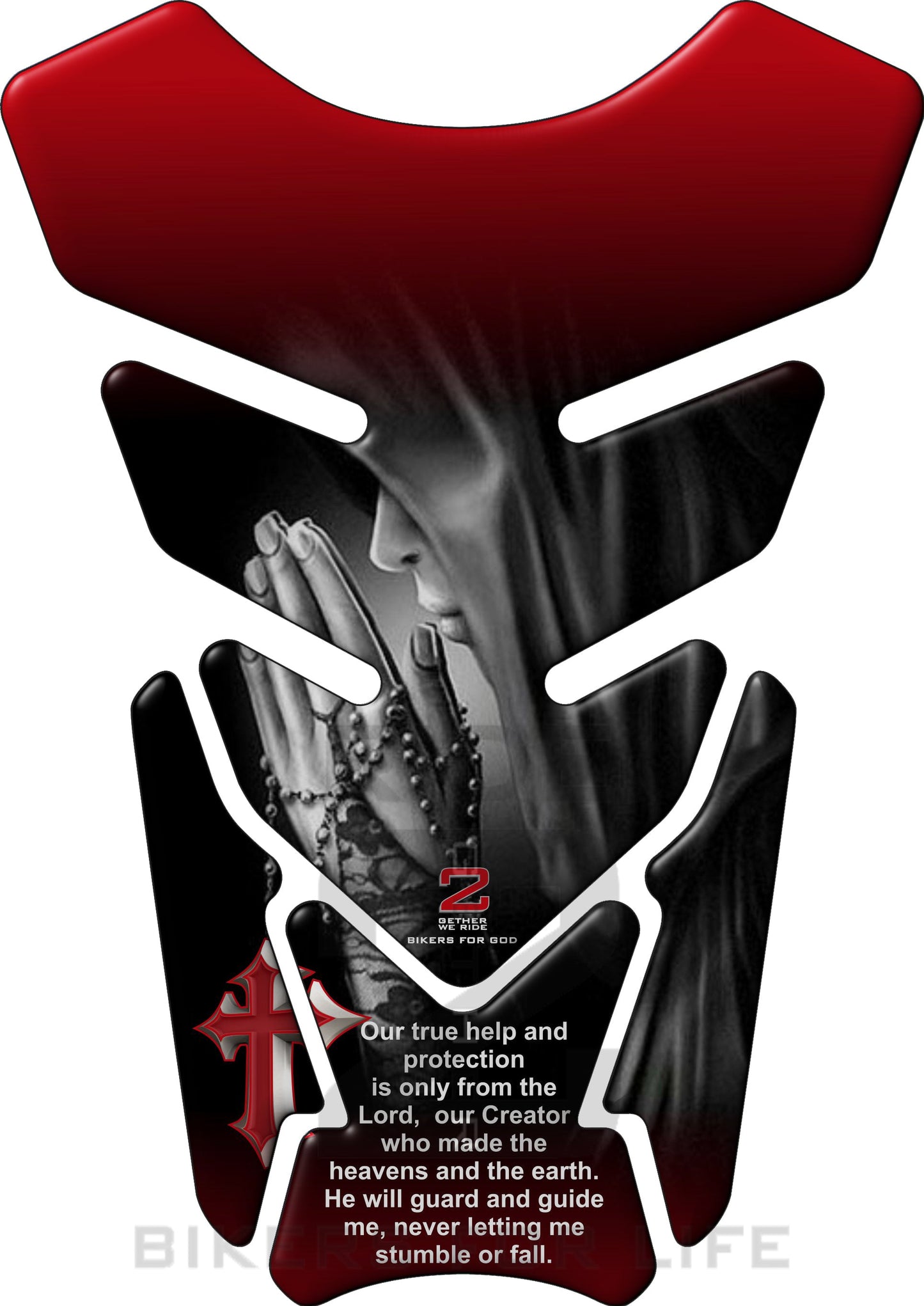 Motor Bike Tank Pad. Psalm 121, red