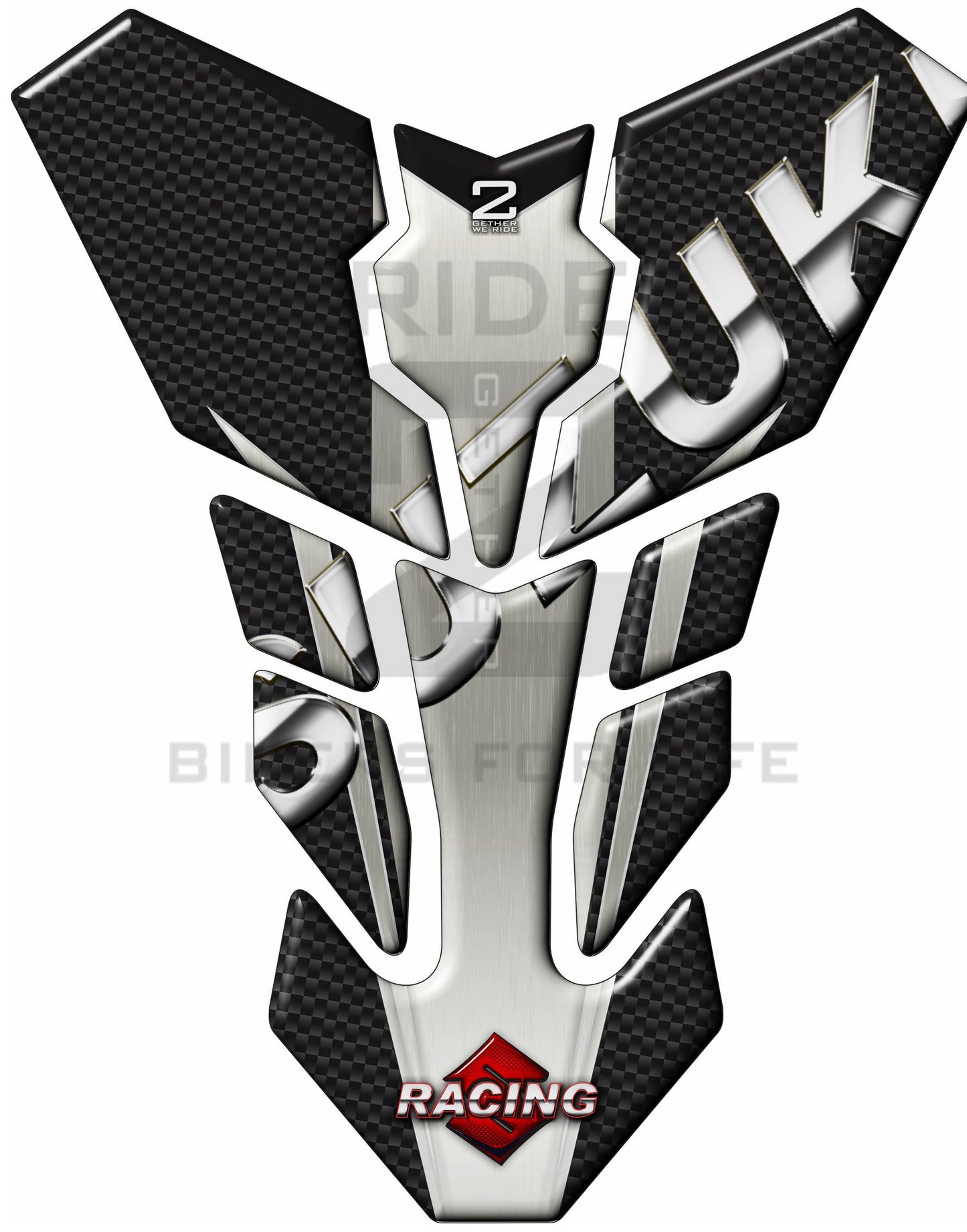 Suzuki Carbon Fibre Black with Chrome Trimmings Tank Pad Protectors. Fits 1990 - 2023 Models