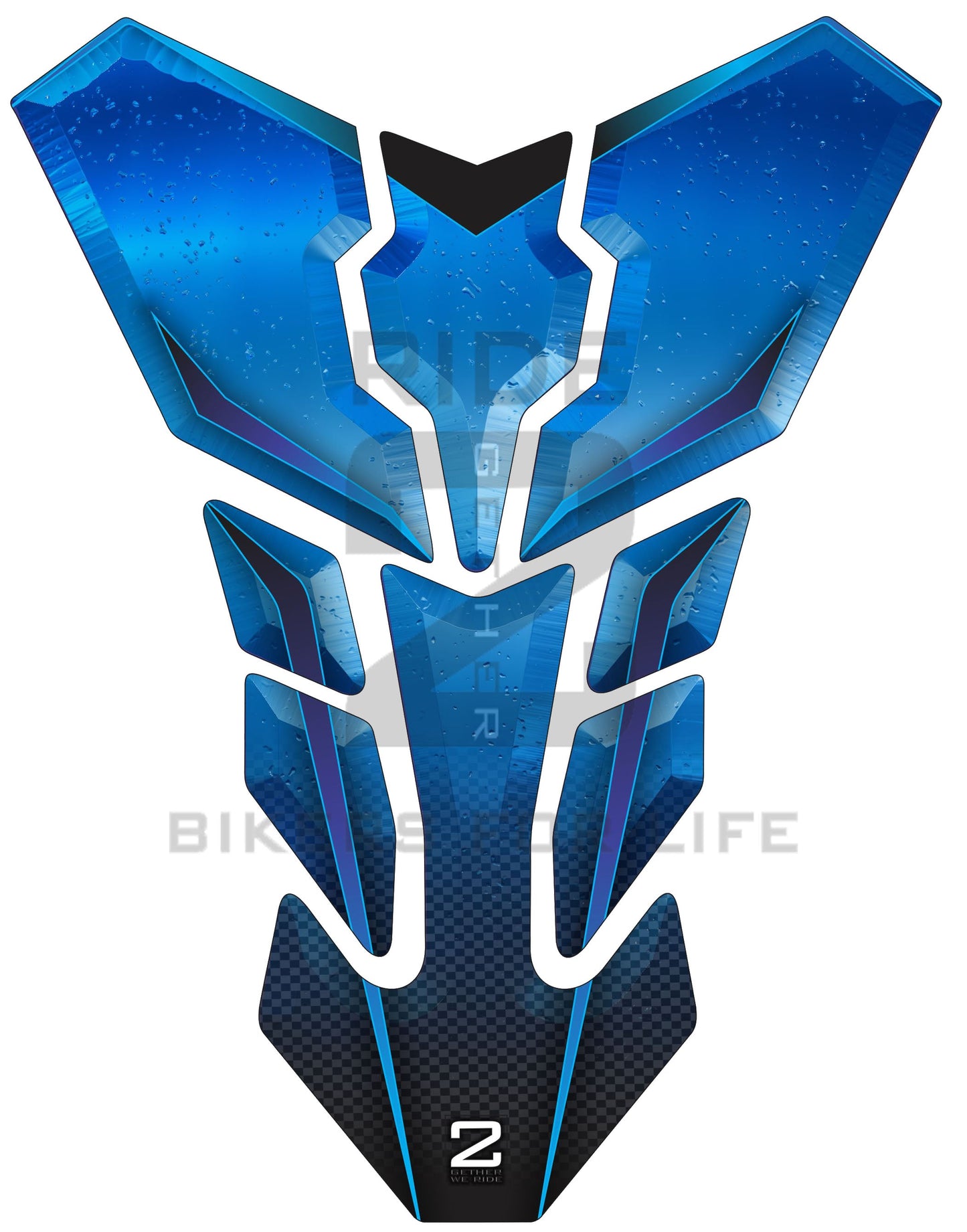 Universal Fit Blue Metal Transformer Tank Pad Protector. A Street Pad which fits most motorcycles.