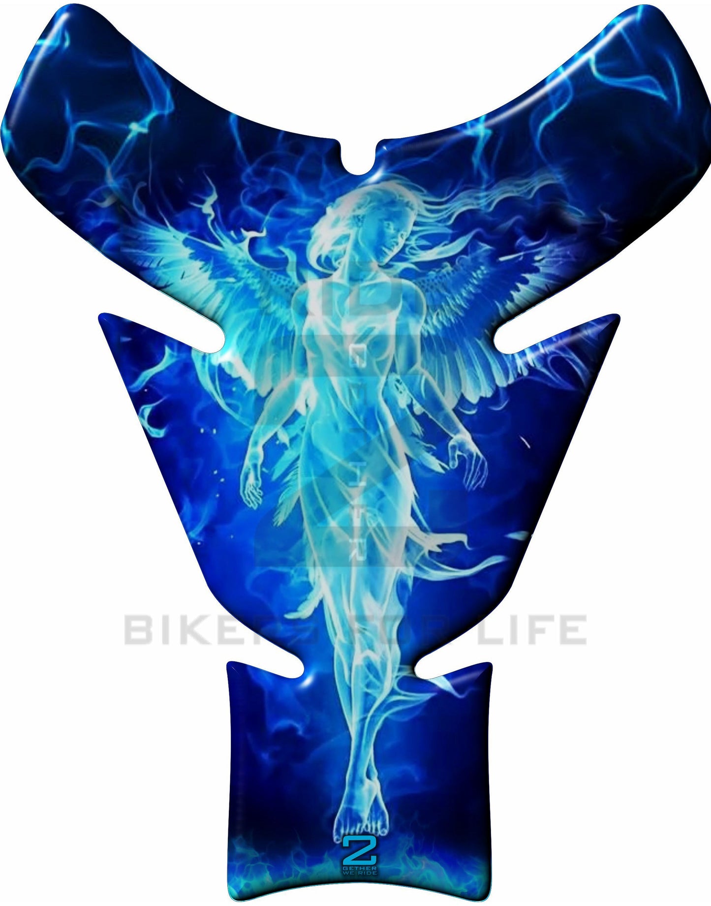 Blue and Black Universal Fit Angelic Flaming Tank Pad Protector.