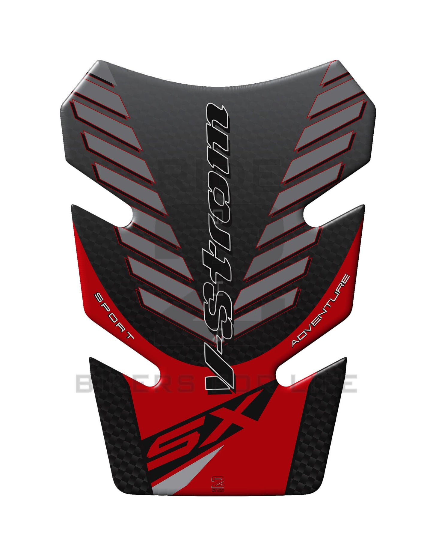 Motor Bike Tank Pad. Suzuki V-Strom 250 SX Red and Black Carbon Fibre Tank Pad Protector.