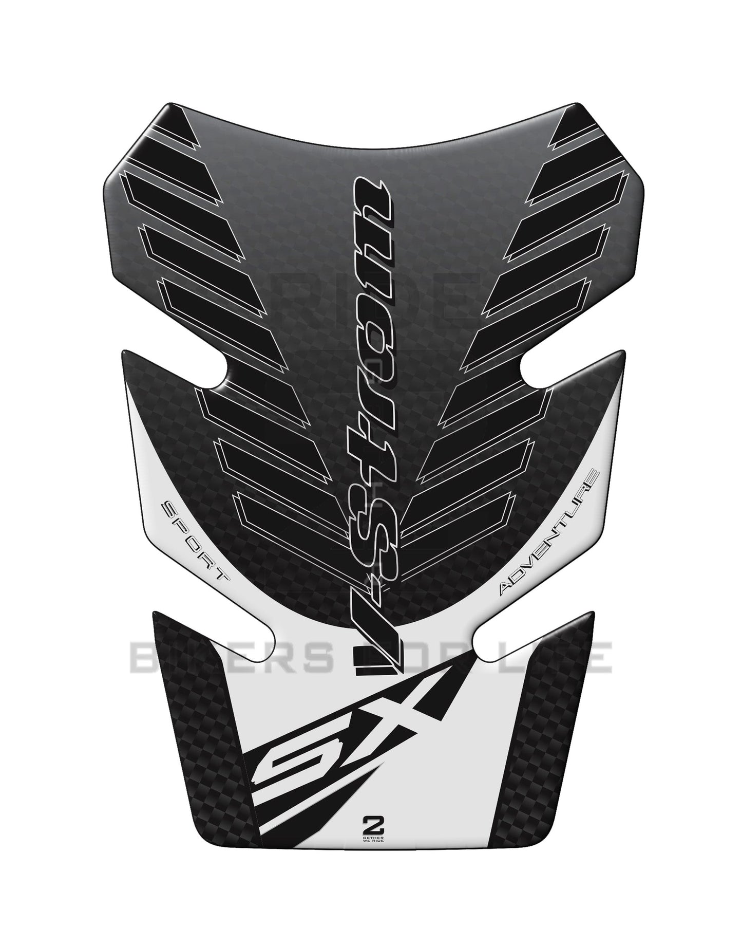 Motor Bike Tank Pad. Suzuki V-Strom 250 SX White and Black Carbon Fibre Tank Pad Protector.