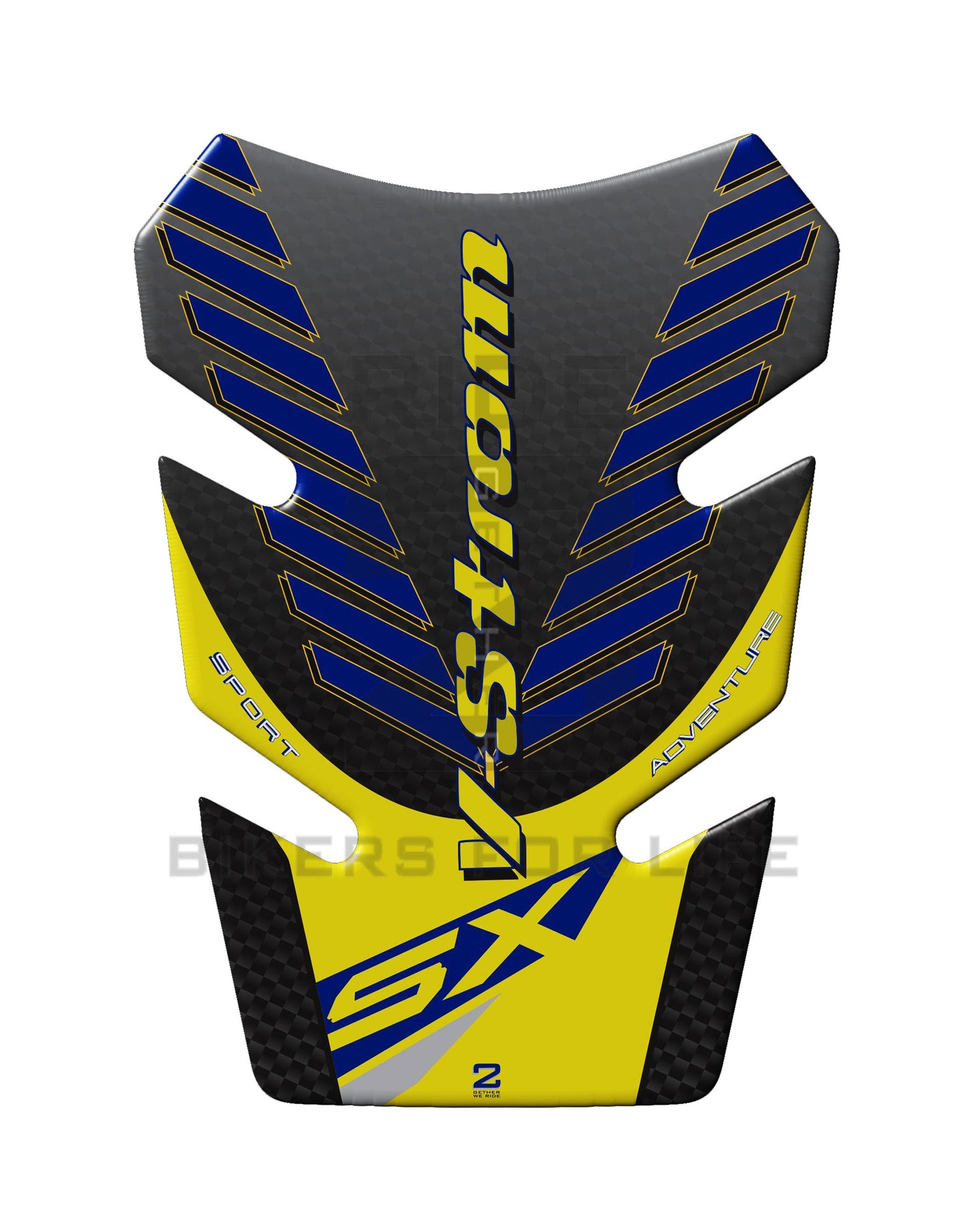Motor Bike Tank Pad. Suzuki V-Strom 250 SX Yellow and Black Carbon Fibre Tank Pad Protector.