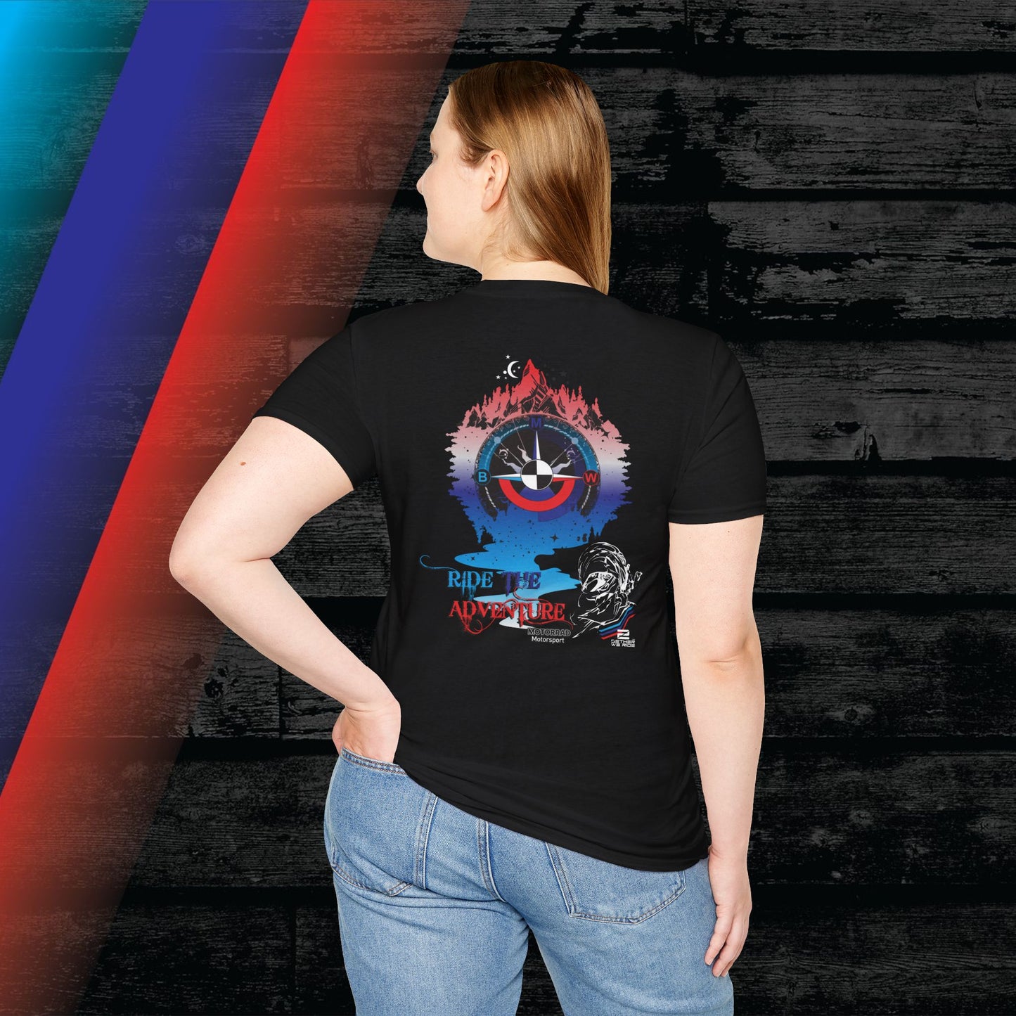 BMW Inspired Apparel. BMW Ride the adventure.  Unisex Softstyle Black T shirt.