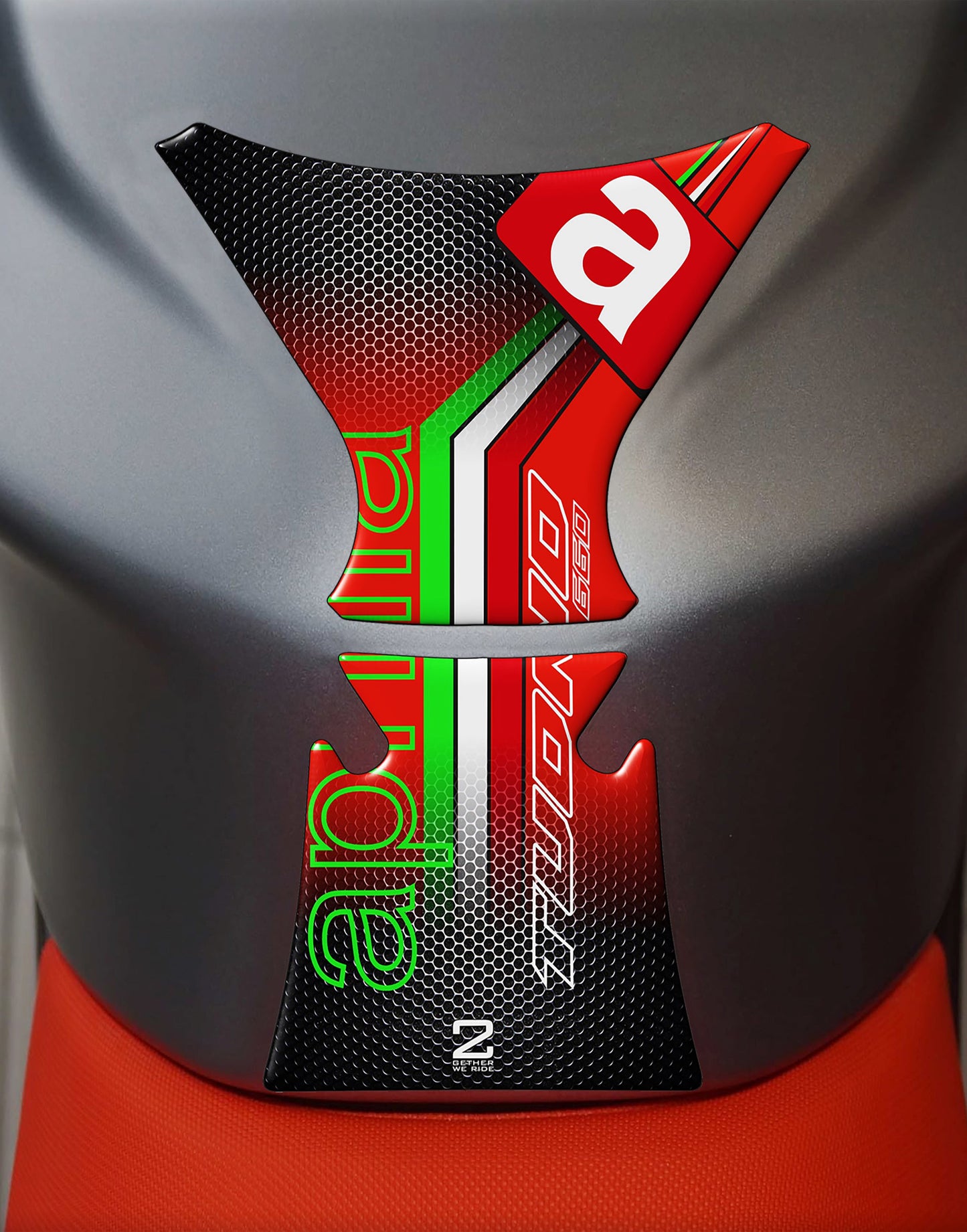 Aprilia  Tuono RS 660 Motor Bike Tank Pad . Red and Black Honey Comb Universal Fit  Bike Tank Pad / Protector