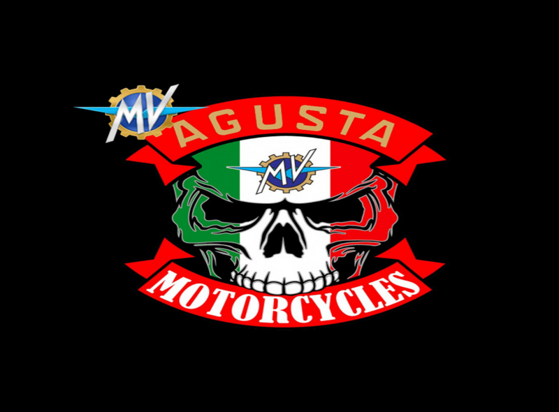 MV Agusta Motorcycles  Tank Pad logo with skull design and Italian flag on a black background