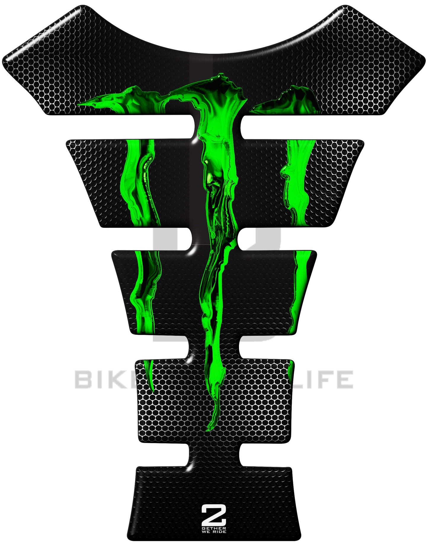 Motor Bike Tank Pad - Universal Fit Green and Black Monster Tank Pad Protector. A Street Pad which fits most models.