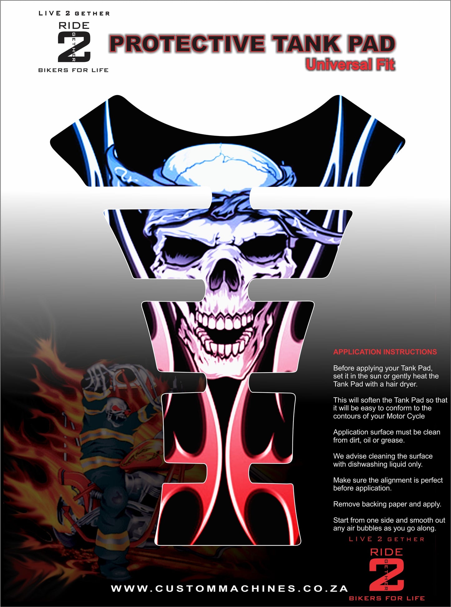 Motor Bike Tank Pad - Universal Fit Red and Blue Reaper Tank Pad