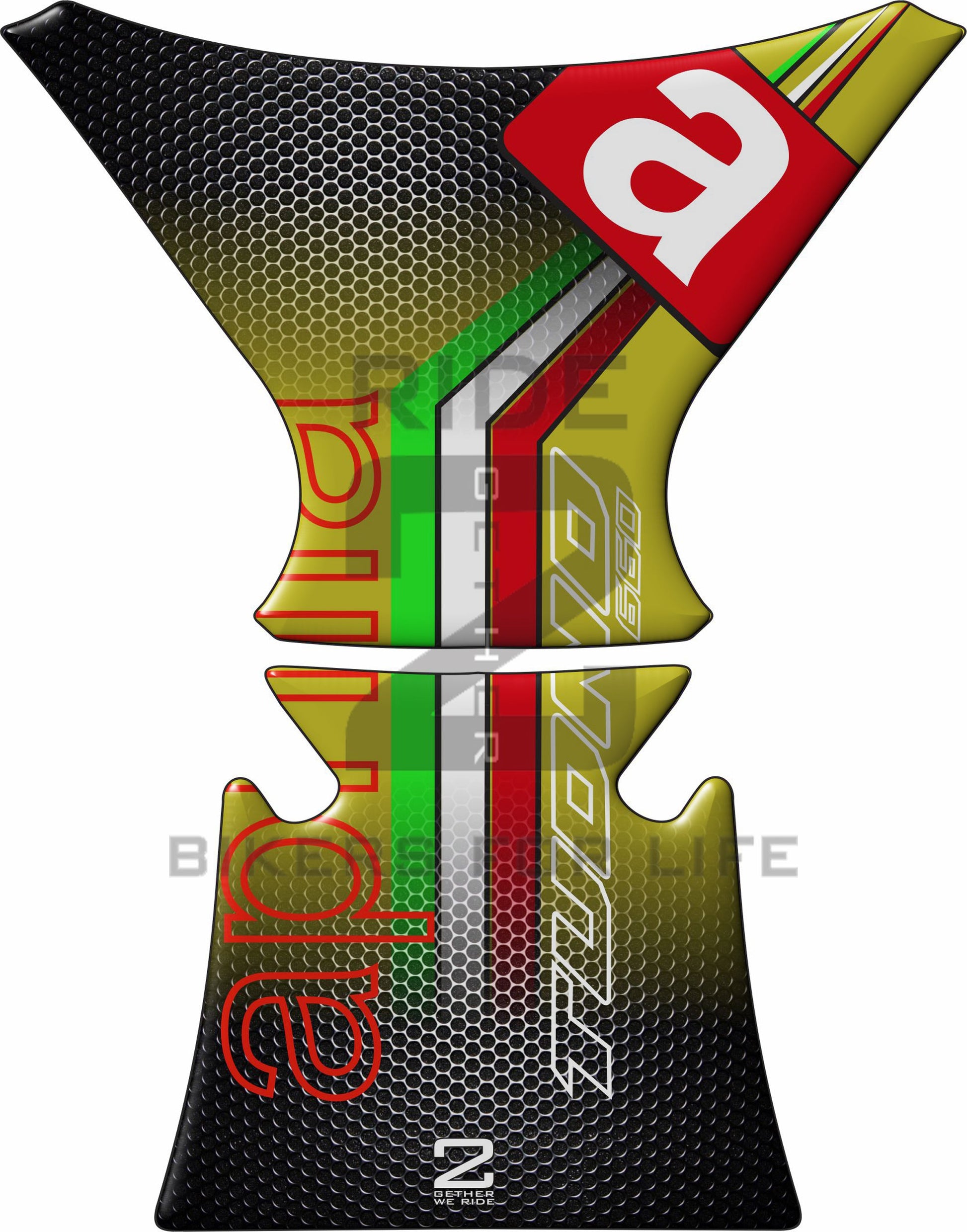 Aprilia  Tuono RS 660 Motor Bike Tank Pad. Yellow and Black Honey Comb Universal Fit  Bike Tank Pad / Protector