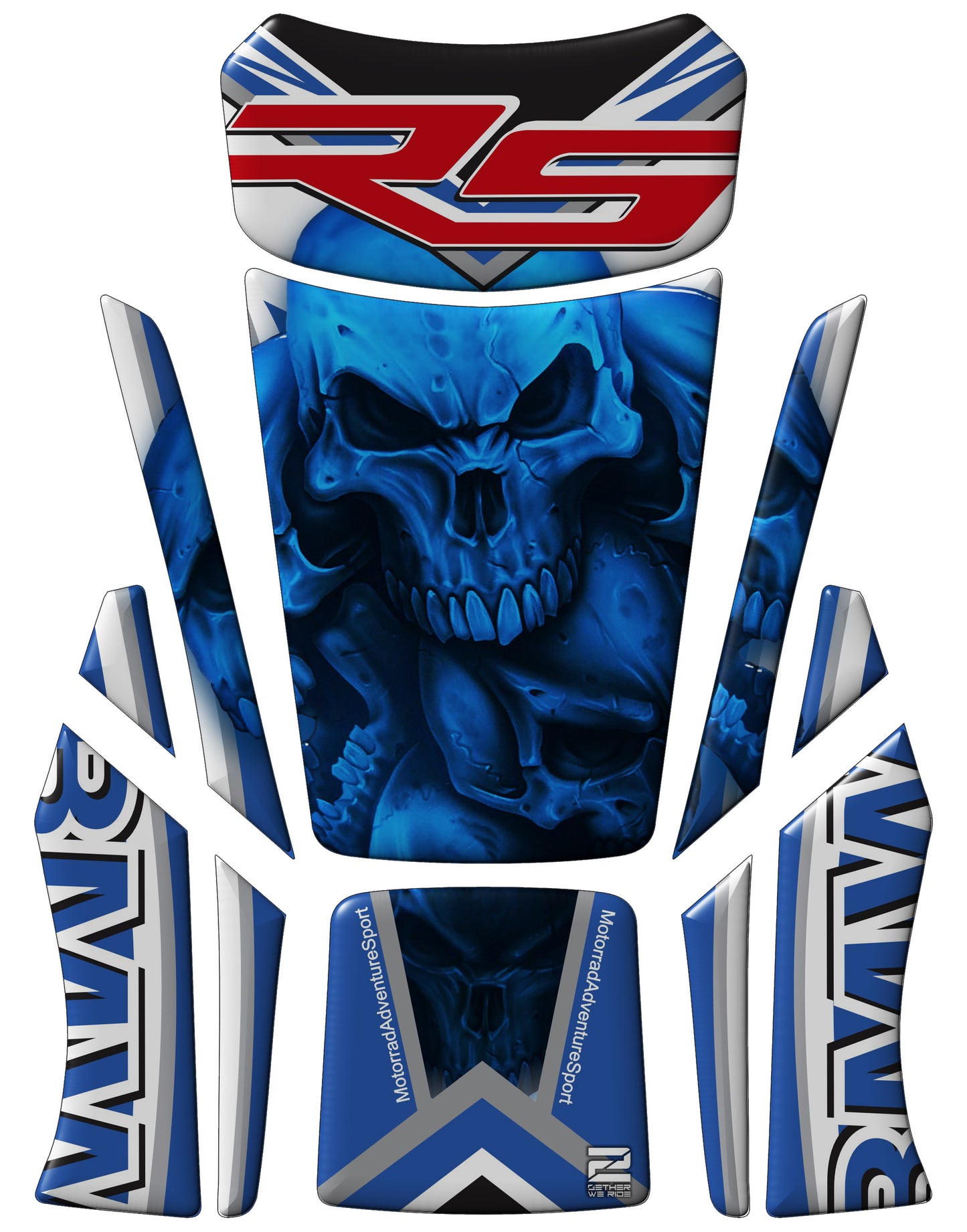 BMW R 1250 RS Blue 5 Skulls Motor Bike Tank Pad / Protector 2020 - 2023