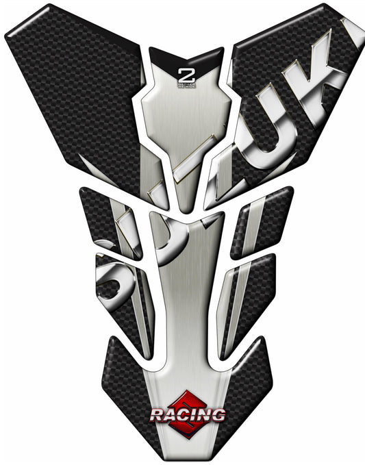 Suzuki Carbon Fibre Black with Chrome Trimmings Tank Pad Protectors.  Fits 1990 - 2023 Models