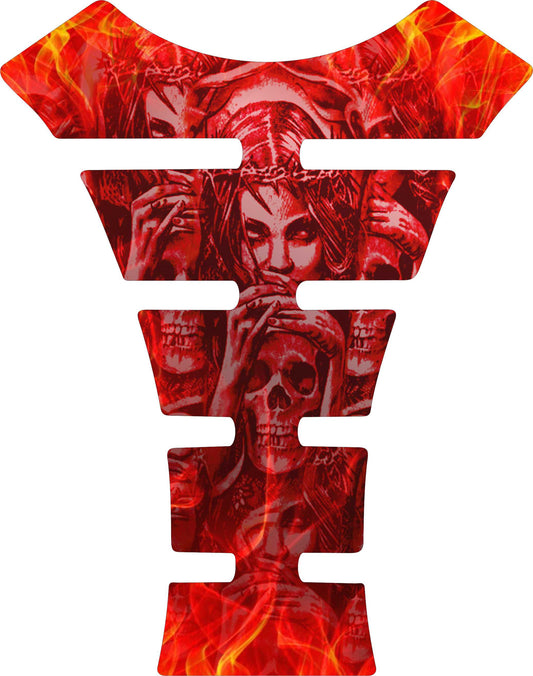 Coussin de réservoir universel avec tête de mort en forme de crucifix rouge.