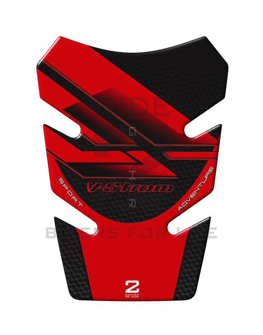 Motor Bike Tank Pad. Suzuki V-Strom 250 Red and Black Carbon Fibre Tank Pad Protector.